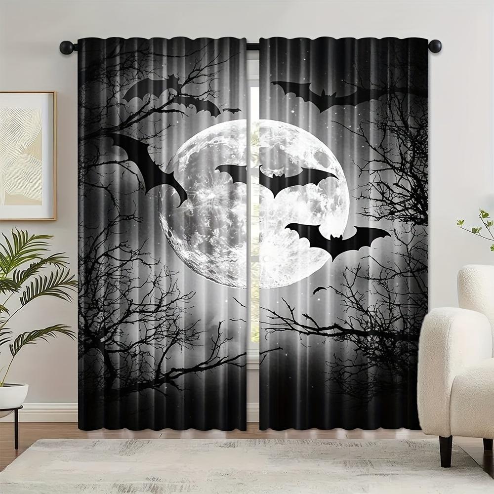 2Pcs Polyester Gothic Bat Dead Printing Window Curtains Birthday Party Decoration Backdrop Drapes for Living Room