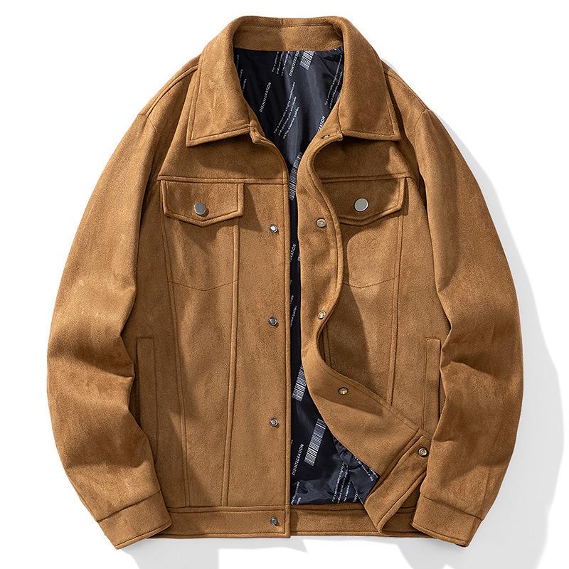 Men’s 2024 Autumn Suede Jacket: Trendy Loose Fit with Turn-Down Collar - Versatile Casual Top.