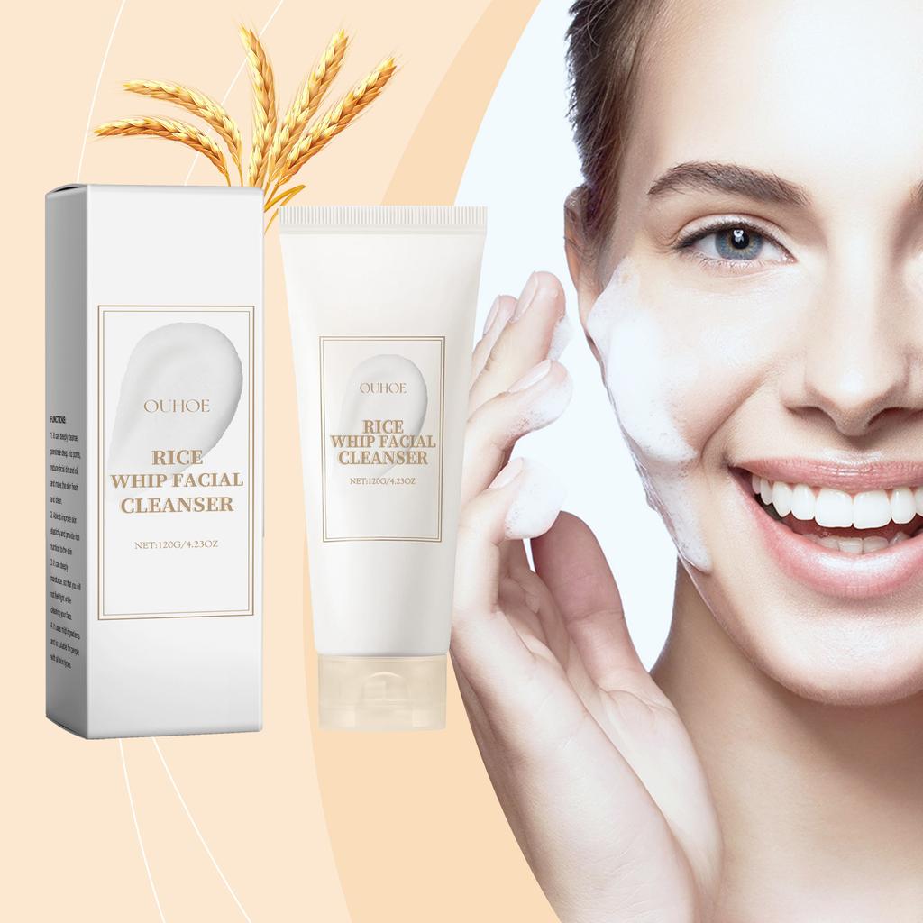 Rice Raw Pulp Facial Cleanser Face Wash Foam Pore Cleansing Moisturizing Exfoliation Brighten Skin Rejuvenation Makeup Remover