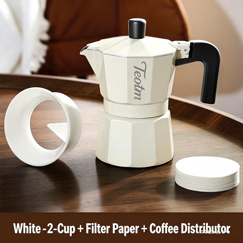Double Valve Moka Pot 2‑Cup Capacity White Aluminum Coffee Maker Stovetop Espresso Brewer for Home Kitchen Use Make Rich Flavor Coffee Daily Household