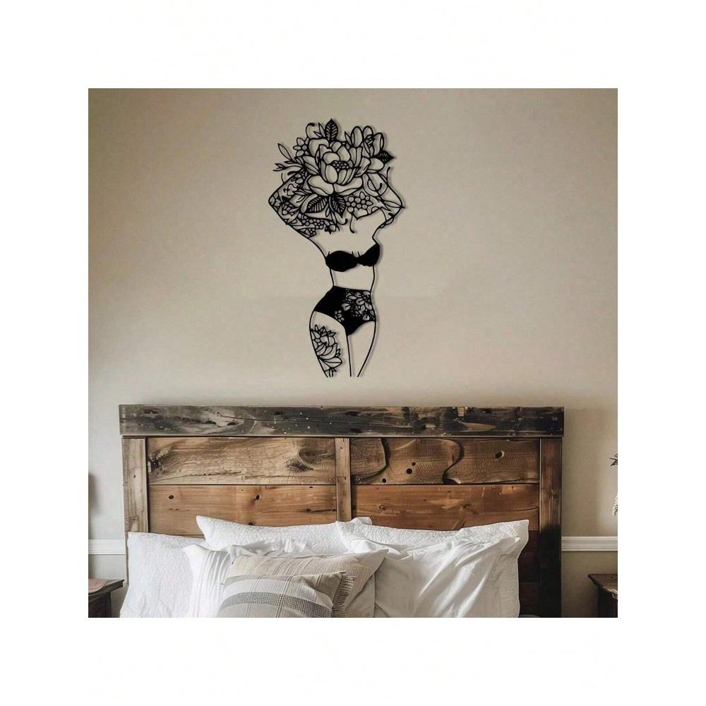 Flower Theme Metal Wall Art Abstract Line Sculpture Women Figure Home Decor Gift Set Waterproof Rustproof Durable
