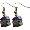 2Pairs Stack of Books Earrings, Book Earrings for Women, Multicolor Book Earrings, Retro Library Pendant Earrings