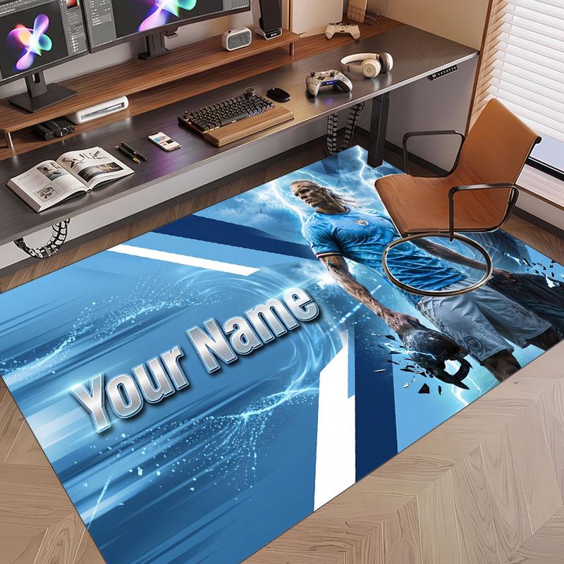 Custom Rug Erling Haaland Pattern Print Name Text Soft Non‑Slip Floor Carpet for Home Indoor Decoration