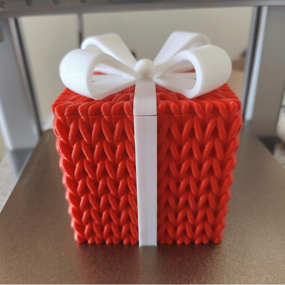 3D Printed Christmas Knit Gift Box Candy Box Mini Festive Present Holder Tabletop Display Decorative Ornament красный