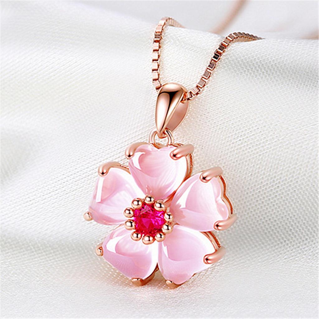 Herzförmiger Rosenquarz-Anhänger mit Pfirsichblüten und rosa Diamanten
