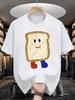 Stylish Croissant  Toast Print Casual White Short Sleeve Tshirt Crew Neck Loose Fit Food Graphic Tee For Daily Streetwear