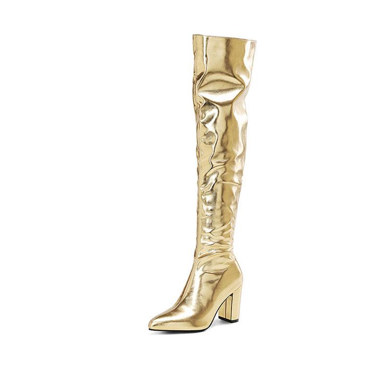 Sexy Over the Knee High Boots Women Party Dance Winter Shoes Ladies Silver Gold Thick High Heel Custom