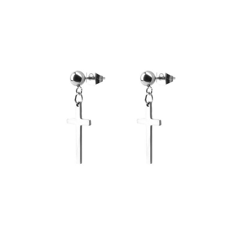 48 PCs European and American Stainless Steel Black Cross Stud Earrings