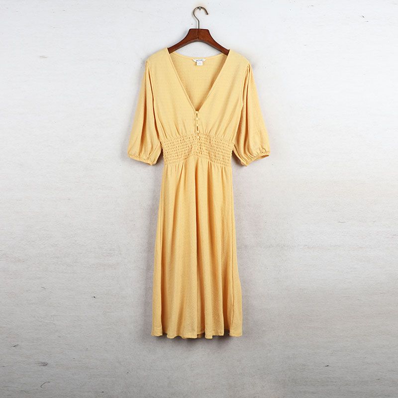 Sunshine House Summer New Arrival Export European and American Women's Clothing V Neck Short-Sleeved Women's Clothing Dress A- line Umbrella Skirt