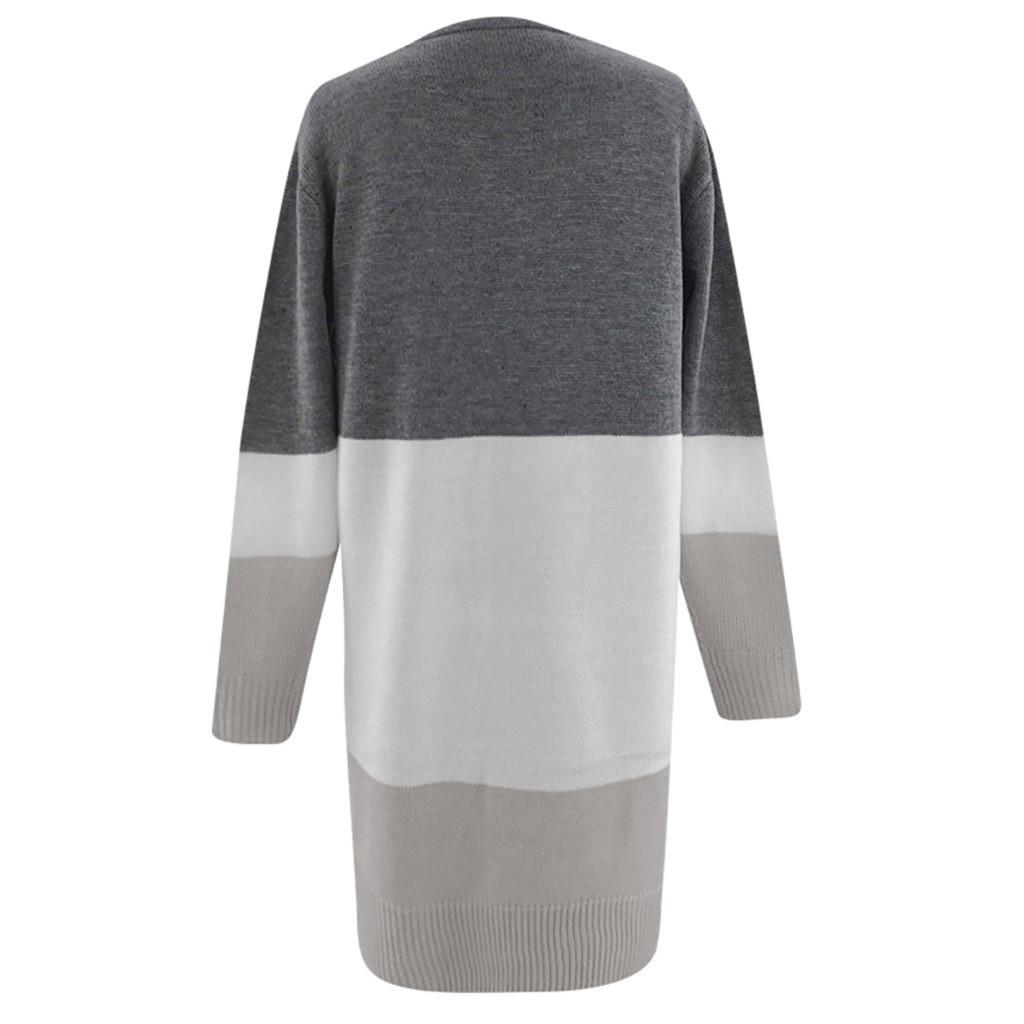 Womens Multicolor Striped  Patchwork Long Sleeve Fashion Cardigan  Sweater