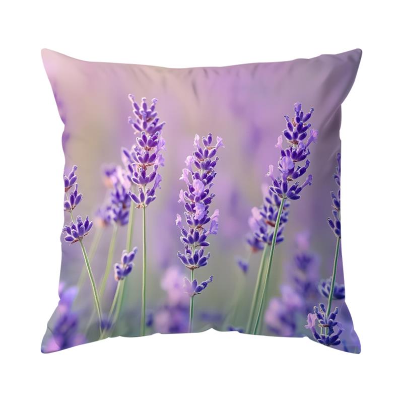 Декор дома Зачарованная лавандовая деревня и дом Узор для подушек Наволочка для подушки Подходит для дивана, спальни, автомобиля Наволочка 16x16Inch