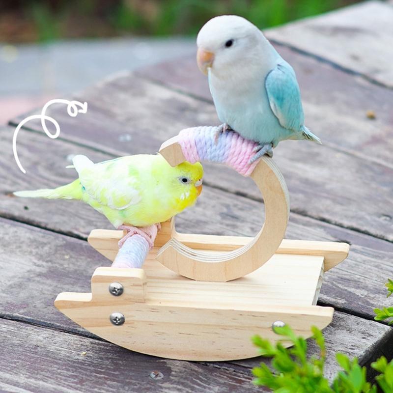 C Shape Bird Swing Stand For Budgies Lovebirds Desktop Play Safe Chewable Wooden Perches With Curved Base