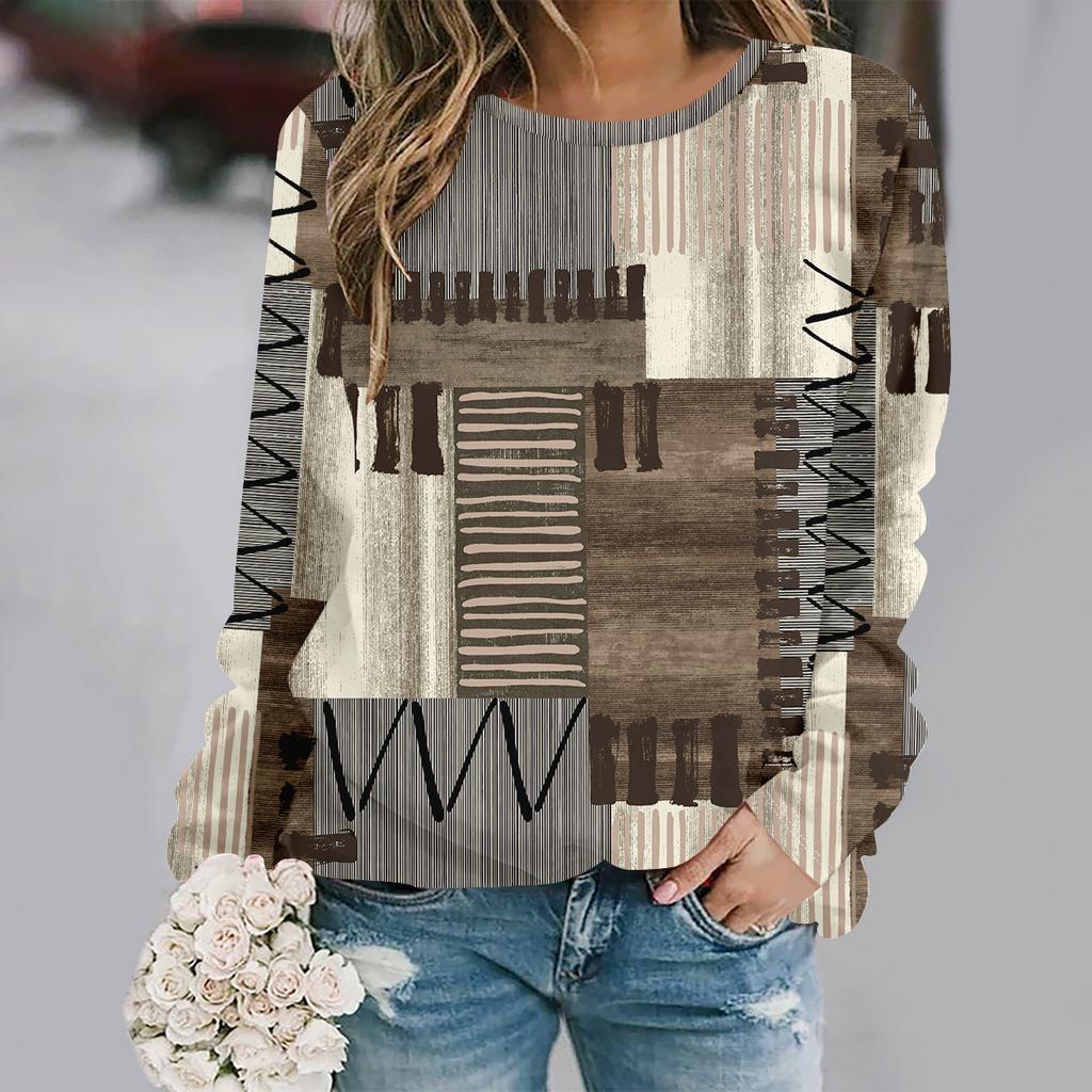 2025  Plus size autumn and winter new fashion round neck long sleeve printed elegant casual loose hoodie