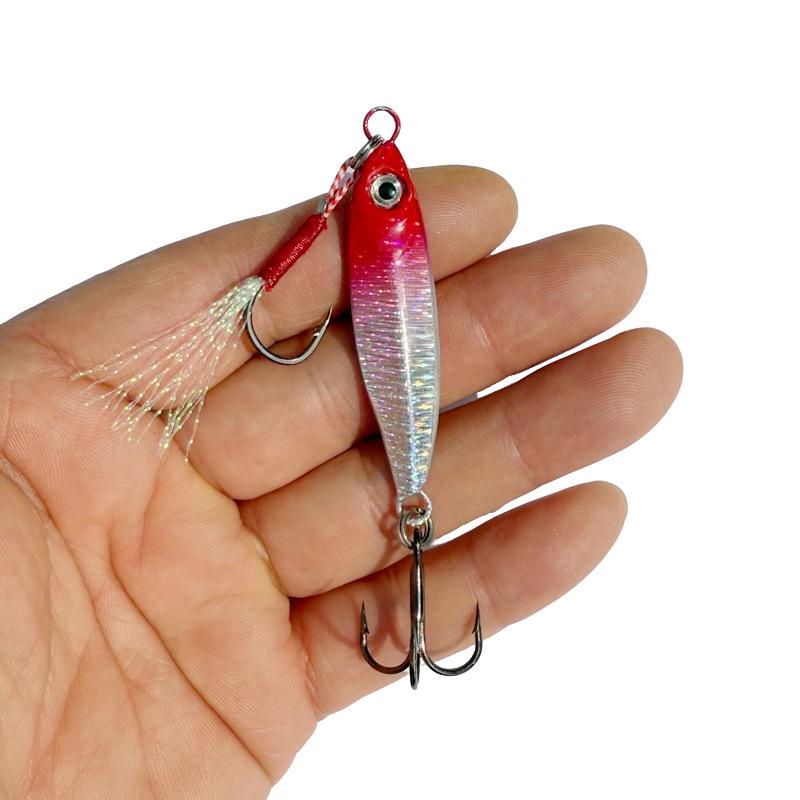 Luminous Blue Knife Iron Plate Lure with Double Hooks for Long Casts, Sea & Freshwater Fishing.