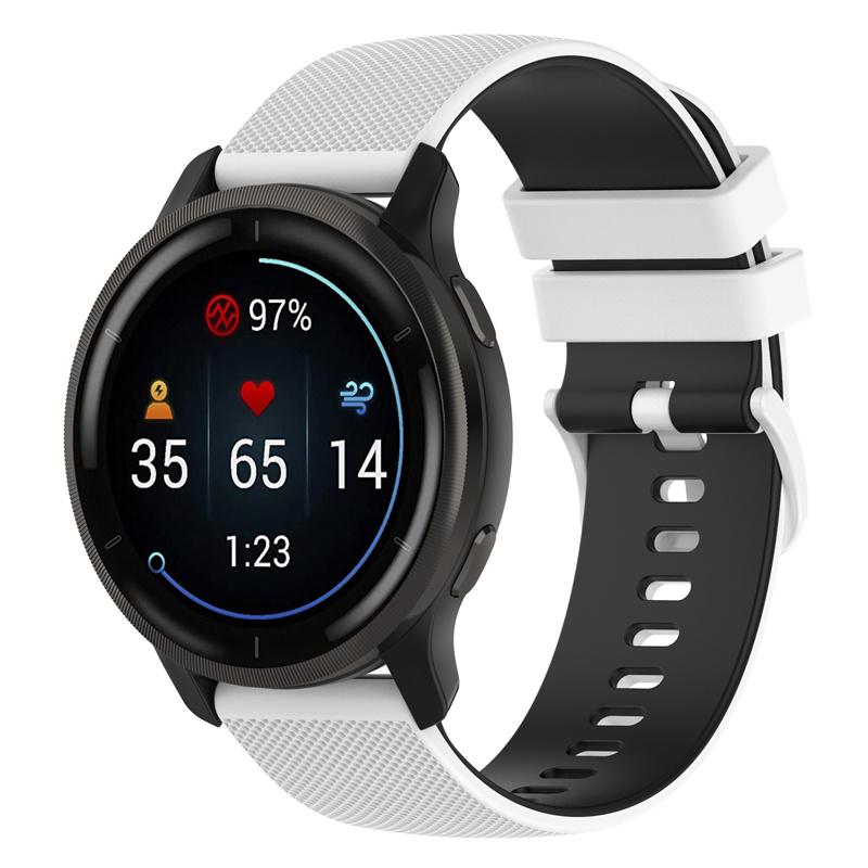 

For Garmin Venu2 Plus/Venu Sq/Vivomove Grid Texture Silicone Watch Band 20mm Dual-Color Strap White/Black