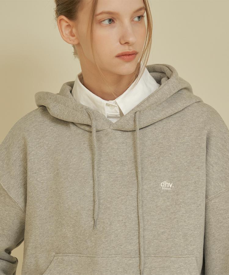 Dehebe Minimal Logo Embroidered Hoodie [Melange Gray] L