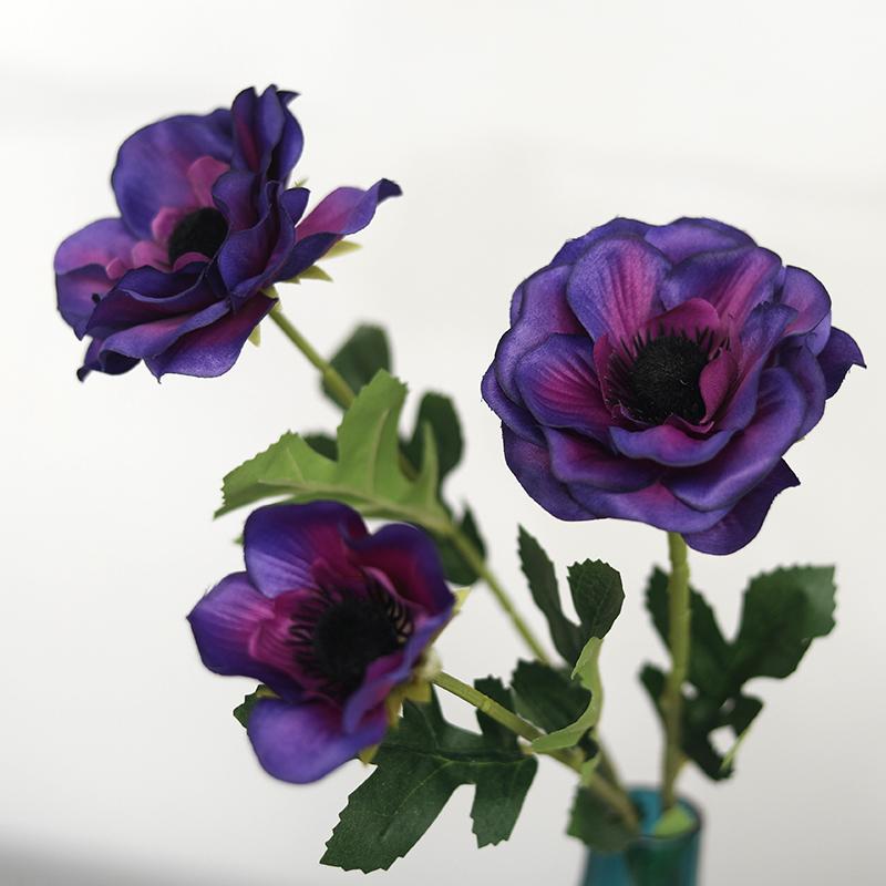 New 3 Heads Anemone Fake Flowers Silk Poppy Artificial Flowers Party Wedding Decoration Christmas Home Decor Wreath Accessories