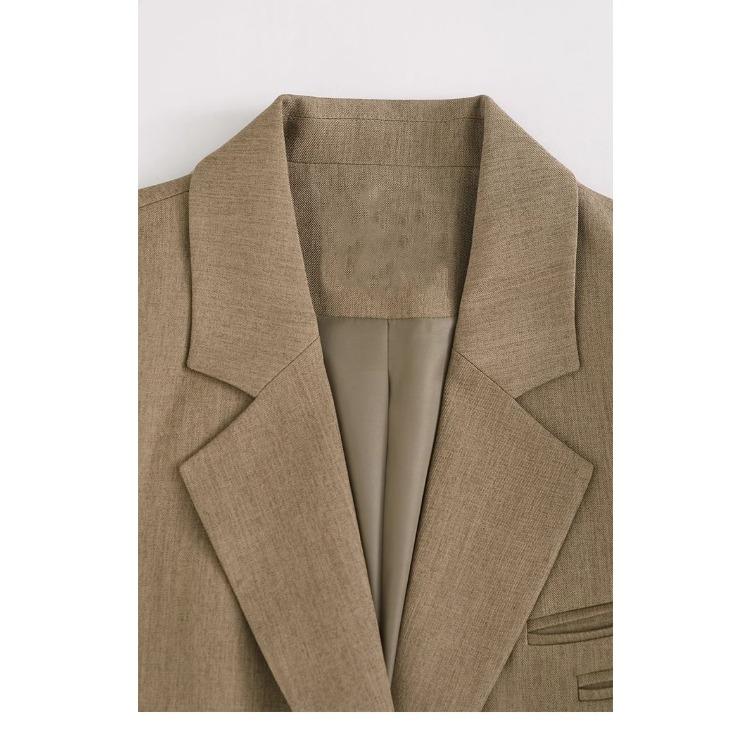 Chic Khaki Suit Coat for Women In Autumn Loose Fit Short Stature Western Style Jacket