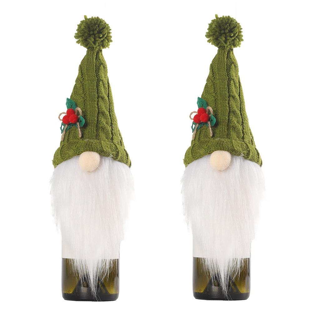 

2pcs Reusable Rudolf Faceless Bottle Bag Knitted Champagne Bottle Cover Home Xmas Table Decors зелёный
