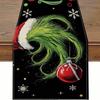 Grinch Christmas Table Runner Cartoon Pattern Unique Style Festive Christmas Decor For Dining Table Holiday Party Decoration