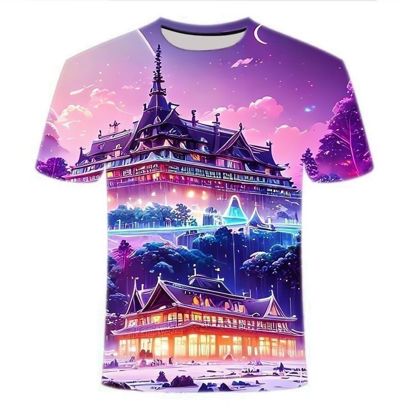 3D digital printed T-shirt for men, simple casual top, landscape design, round neck, comfortable, breathable, fashionable men's clothing