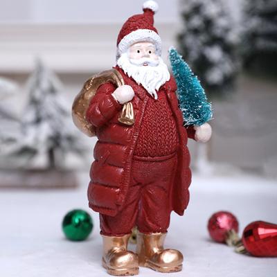 Yousheng Christmas Santa Claus Figurine Miniature Resin Santa Ornament with Gift Bag for Holiday Indoor Home Tabletop Decor