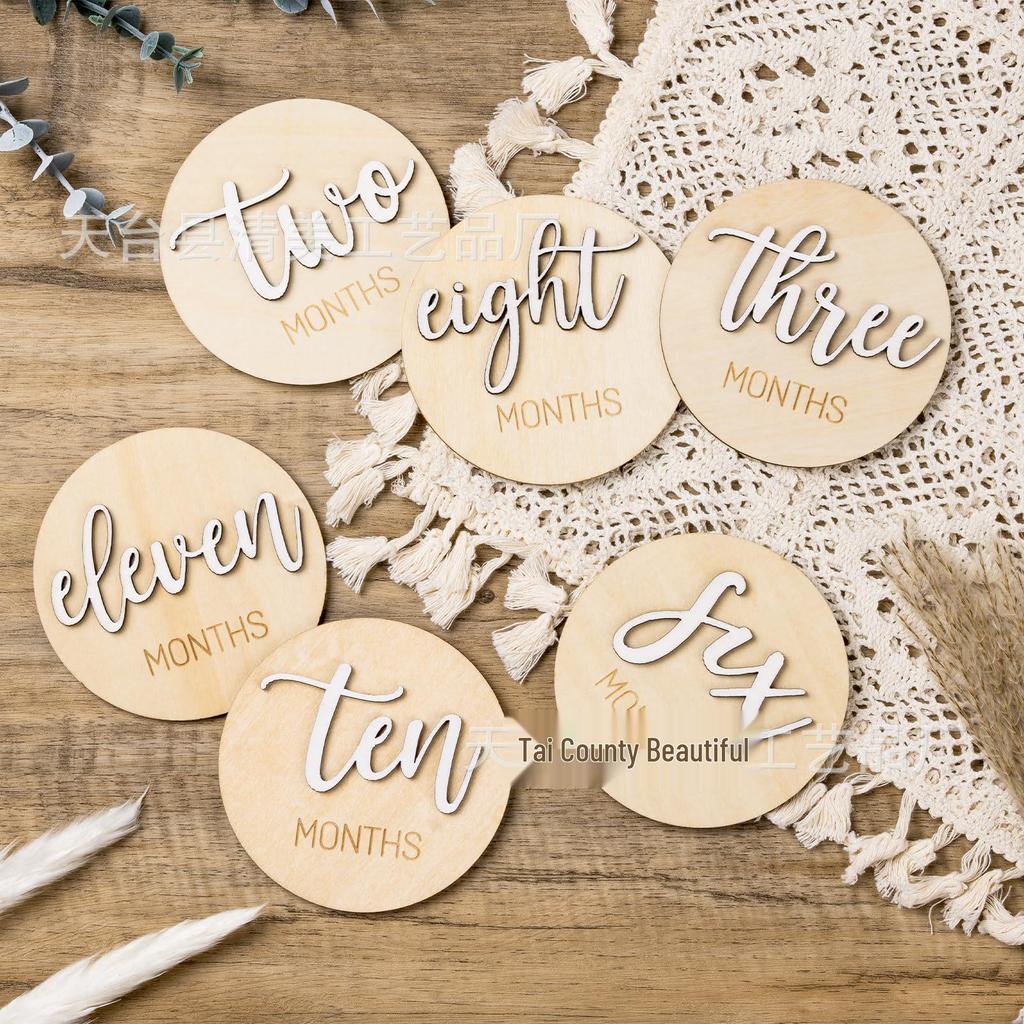 Double-Sided Engraved Wooden Baby Milestone Photo Props