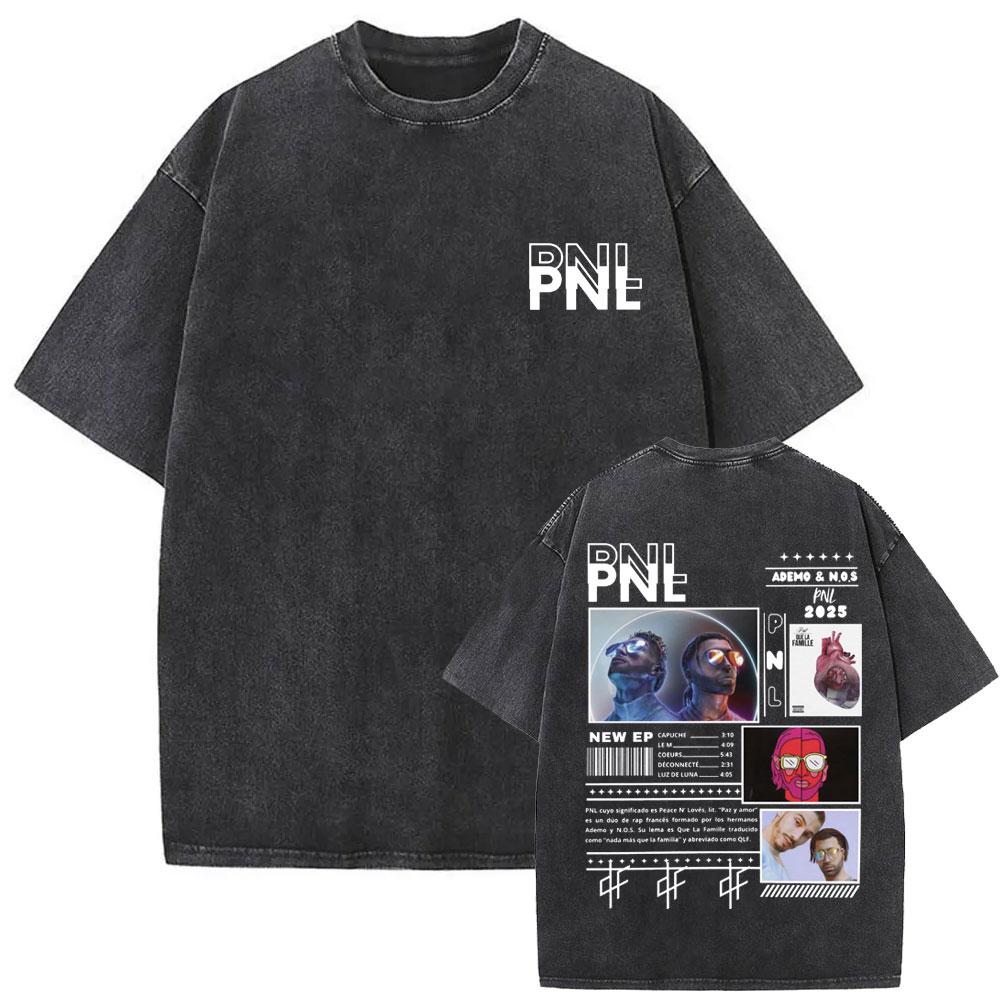 Washed Vintage Rap Band PNL Tour  Tshirts Famous Le Monde Chico Album Tshirt Men Women Hip Hop Fashion Oversized T Shirts