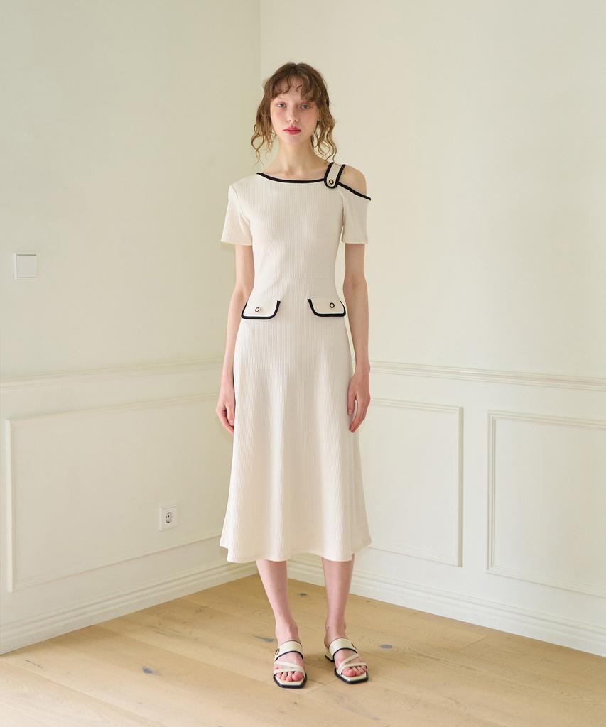 Salon De Yon Strap Off Shoulder Midi Dress_ Ivory