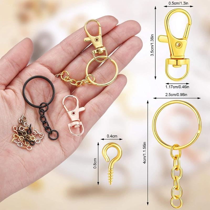 250Pcs Swivel Buckle Set 35Pcs Lobster Claw Clasps 35Pcs Keyrings with Chain 35Pcs Split Rings 180Pcs Screw Eye Needle