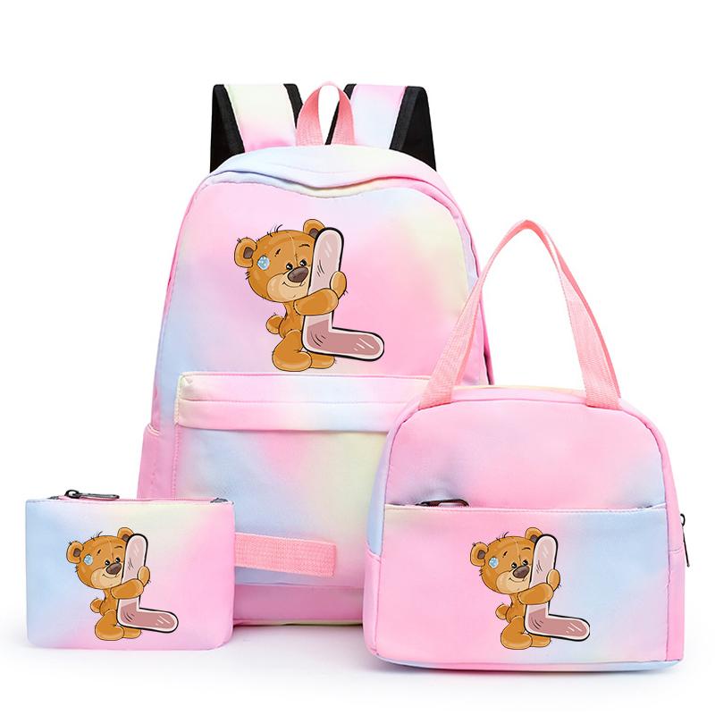 3ks/sada Malý medveď 26 anglických písmen Školský ruksak pre deti Dievčenský ruksak Back to School Taška na obed Tašky na ceruzku