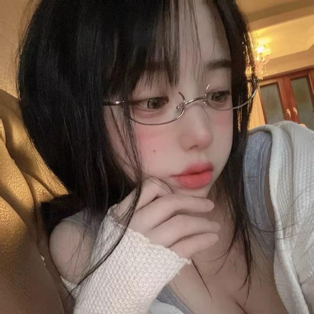 Without Lens Y2K Half Frame Glasses Chic Harajuku Photography Fake Glasses Girls