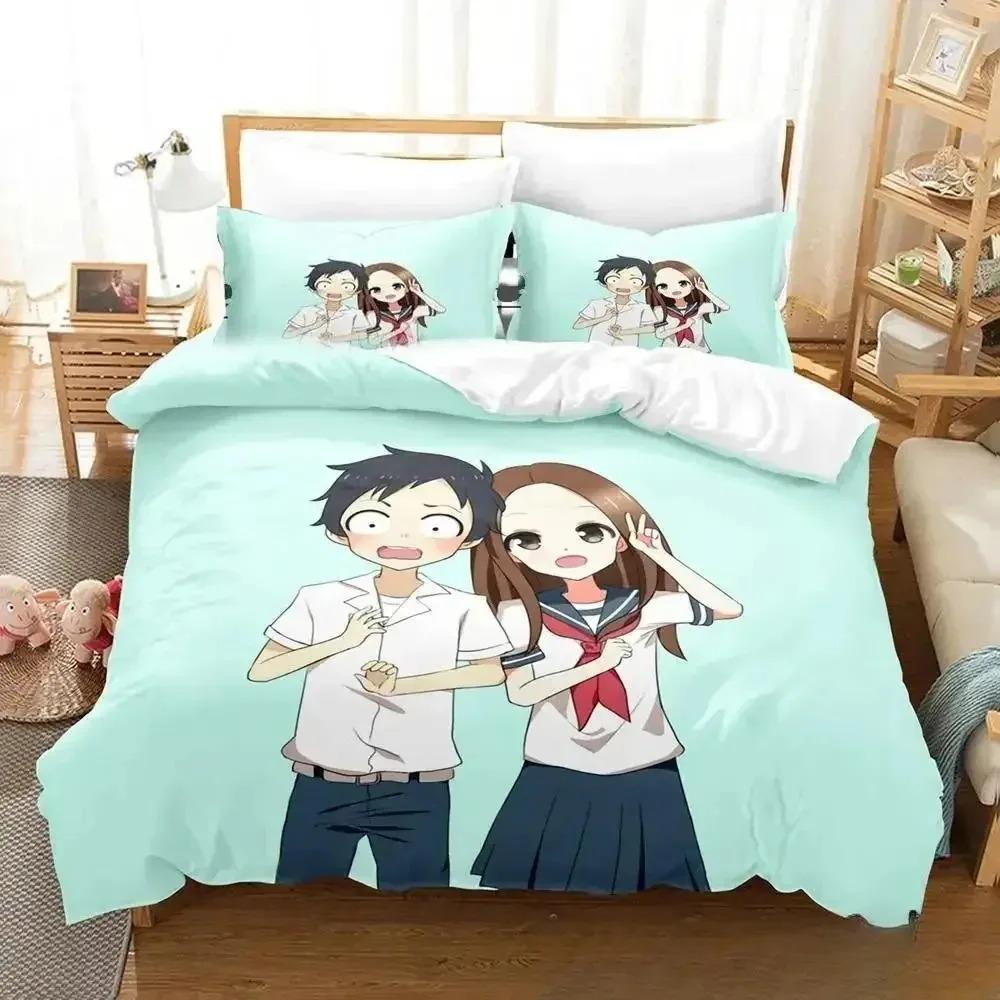 Teasing Master Takagi-san Bedding Set Single Twin Full Queen King Size Bed Set Adult Kid Bedroom Duvet Cover Sets 3D Anime Bed