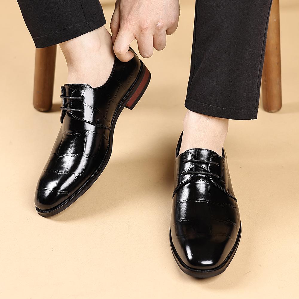 Leather Shoes Men's Business Dress Casual Shoes British Breathable Plaid Large Size 48