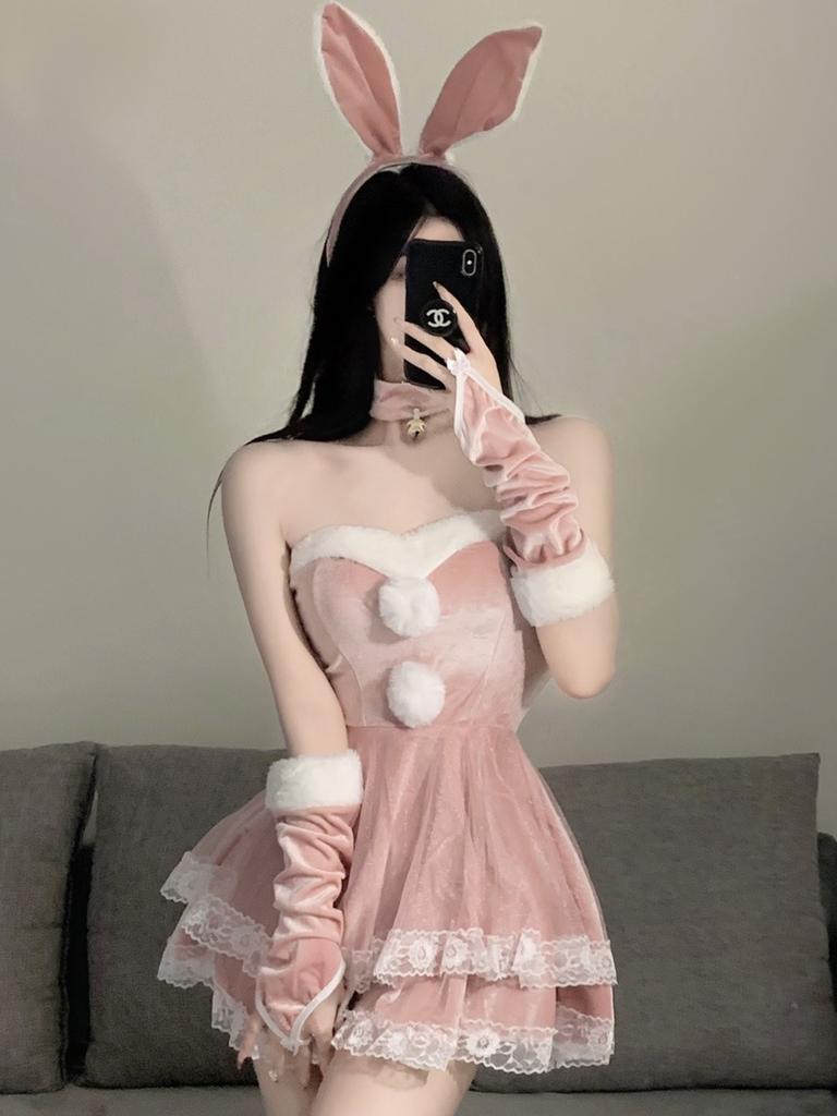 Anime Christmas Sexy Lingerie Party Cosplay Costumes Outfit Erotic Cute Sleepwear Maid Open Bra Crothless Hollow Underwear Set