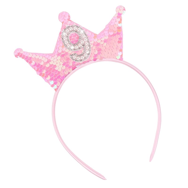 

Jaciya Pink Headband Sequin Headbands for Girls Sparkling Tiara Pearl Hairband Birthday Head Band Princess Party Decorations (6th birthday headband) 9th birthday headband