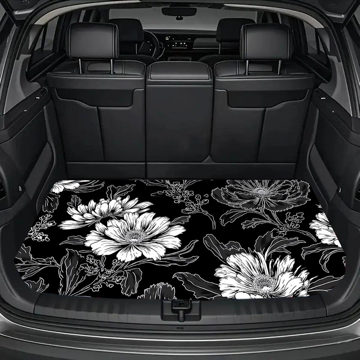 Universal Car Trunk Mat Black and White Floral Trunk Protection Mat Anti-dirt Anti-scratch Anti-slip Diatomite Cargo Mat 75*100cm