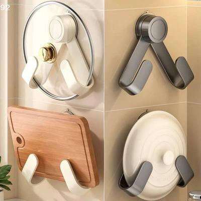 Drill-Free Suction Cup Rotating Kitchen Organizer-Wall-Mounted Pot Lid Rack With Hooks,Multi-Functional Holder & Chopping Boards