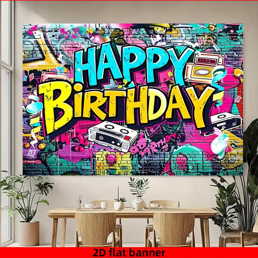 2D flat banner - Graffiti-style birthday decoration banner background fabric
