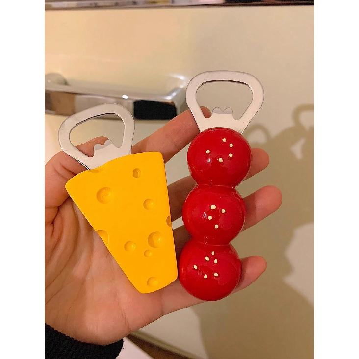 1pc household cute magnetic bottle opener Tomatoes on sticks cheese refrigerator sticker decorative bottle opener1