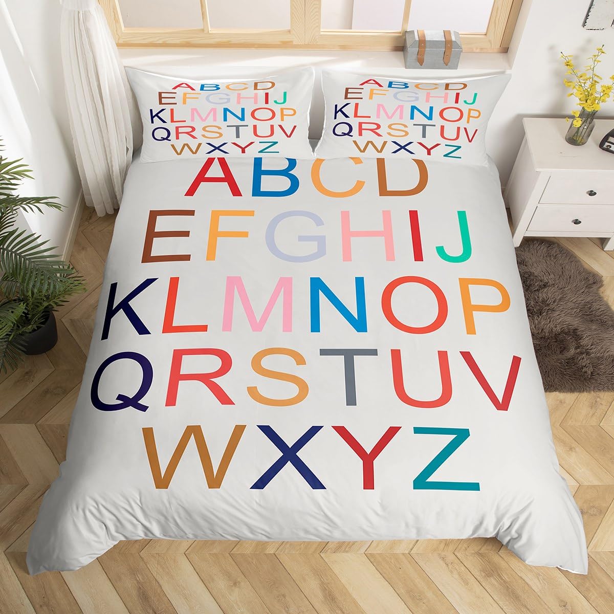 

English Alphabet Soft Duvet Cover Carton Animal Beding Set Early Education Theme Comfortable Quilt Cover Buterfly Bear Der Warm Comforter Cover 100*200cm Single