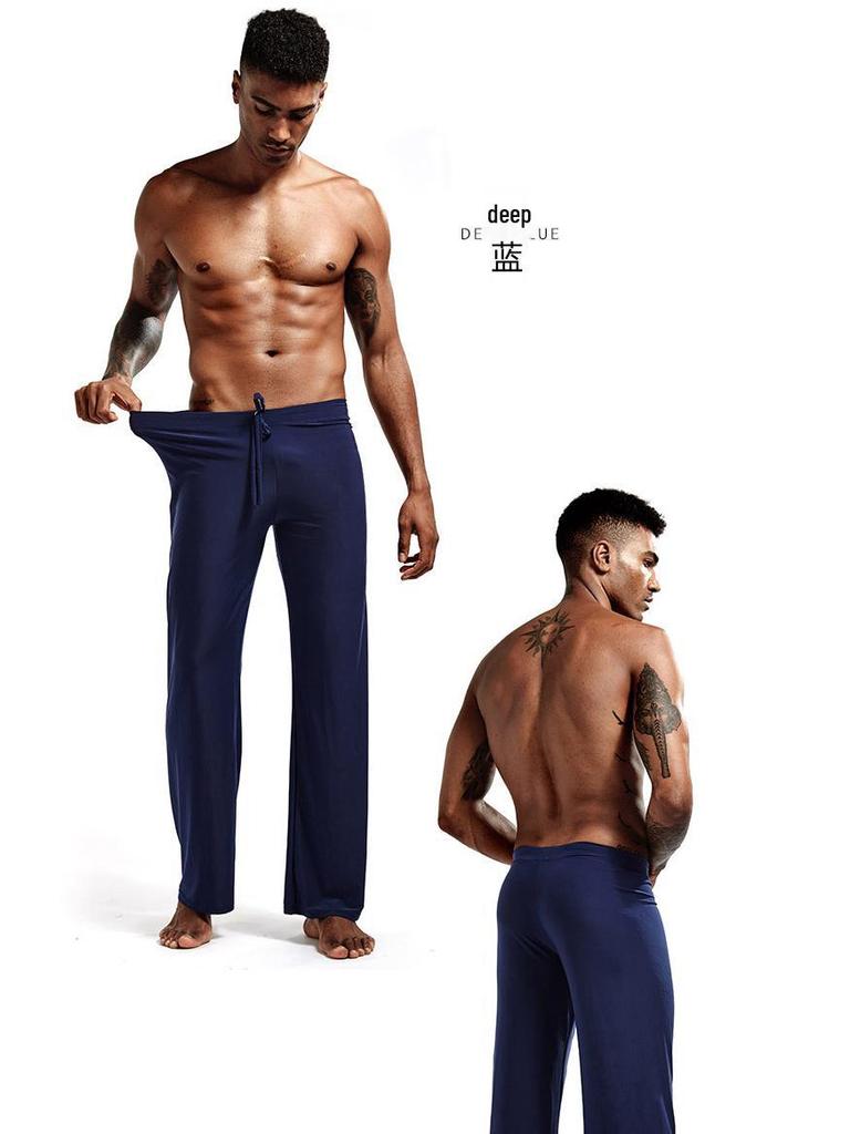 Men's Ice Silk Drawstring Pajama Pants - Solid Color, Loose Fit, Plus Size for Yoga or Casual Wear