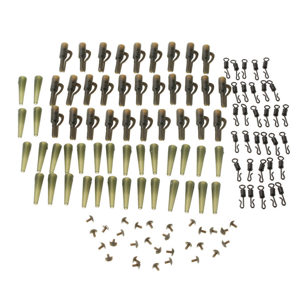 120pcs 30Set Fishing Set Safety Clips Tail Rubber Tubes with Pins Swivels Carp Fishing Terminal Tackle Tool