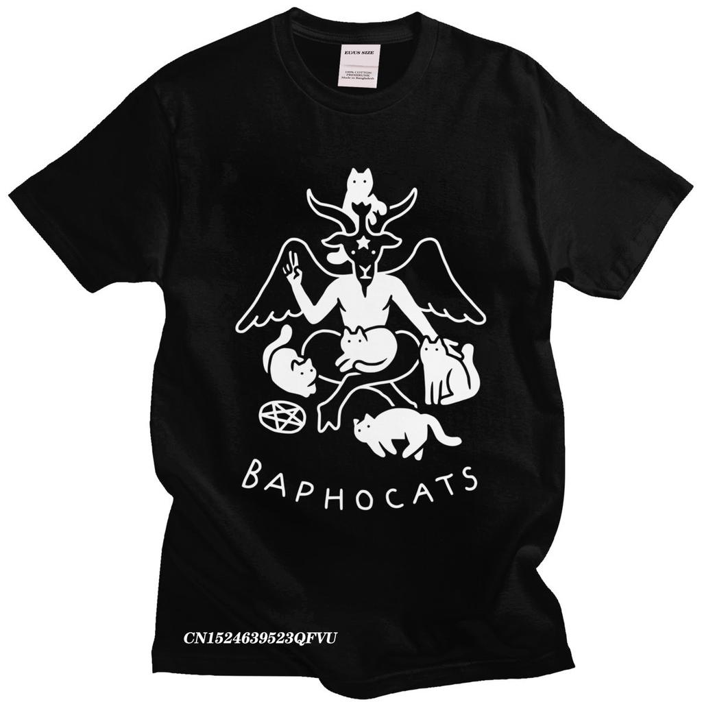 Novelty Baphocats Tshirt Oversized Soft Cotton TShirt Aesthetic Graphic Baphomet Satan Demon Occult Goat Harajuku Shirt Gift