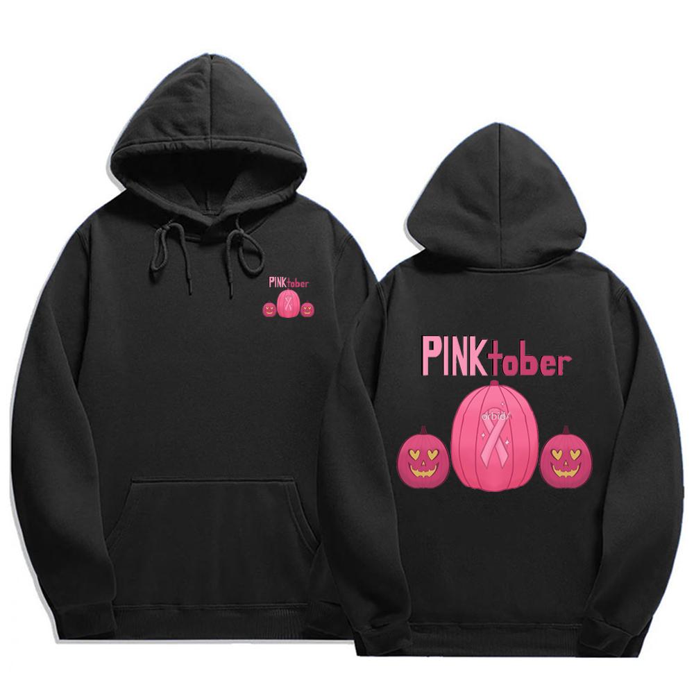 

Halloween Pink Ribbon Awareness Hoodie Unisex Long Sleeve Survivor Gift Pumpkin Design Anti-Cancer Party Outfit Autumn Winter 3XL