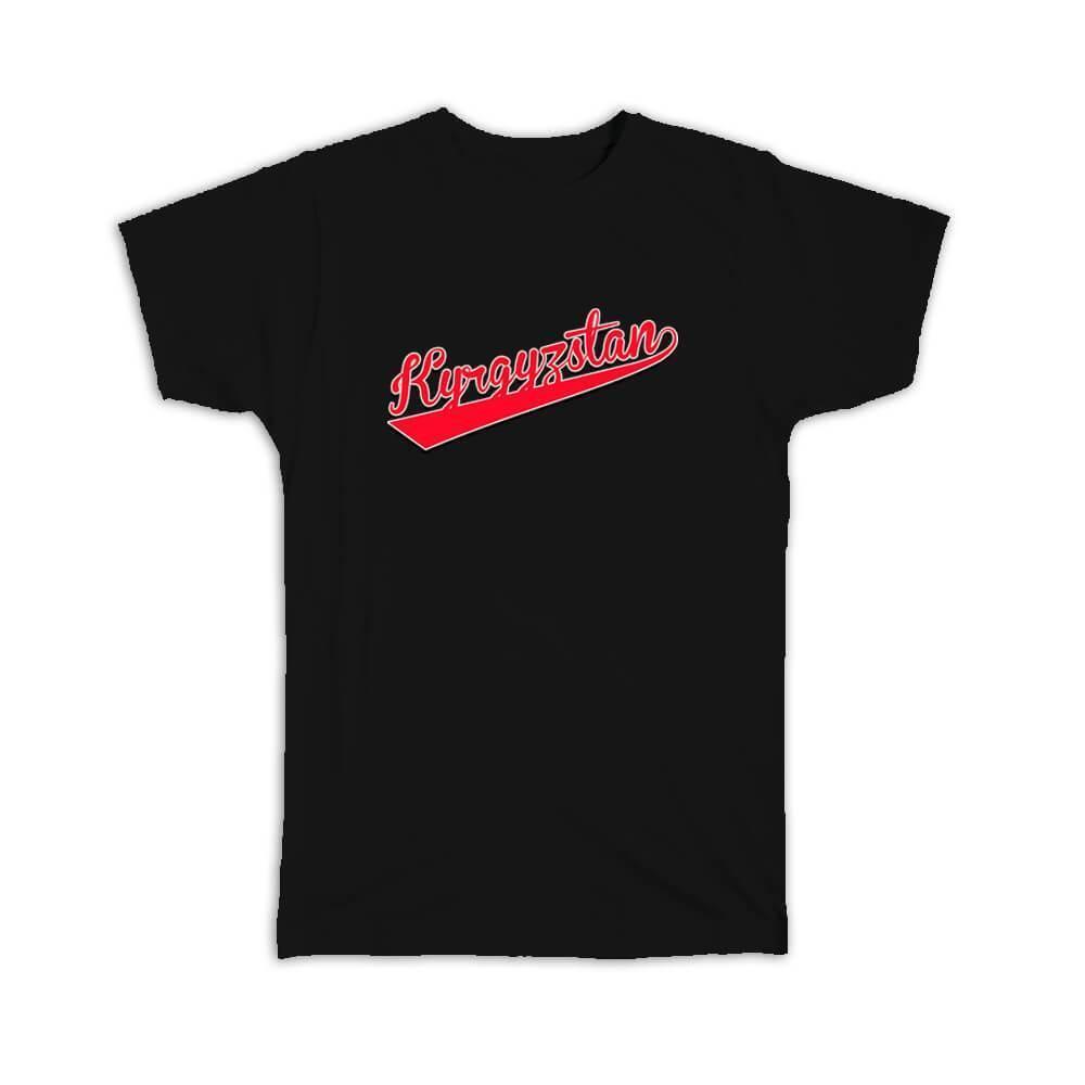 Gift T-Shirt : Kyrgyzstan Flag Varsity Script Baseball Beisbol Country Pride