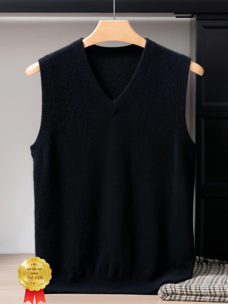 Men's Cashmere V-Neck Sleeveless Knit Vest - 2025 Autumn/Winter Collection