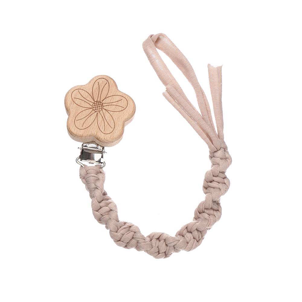 Flower Beech Wood Clip Baby Pacifier Clip Handmade Cloth Chain Newborn Pacifiers Clips Dummy Holder Teething Toys Nipple Chains