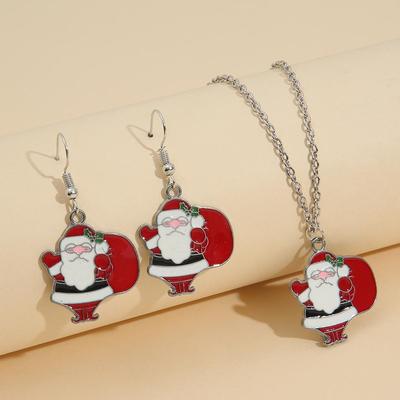 Santa Claus Pendant Earrings & Necklace Set: Festive Women's Jewelry