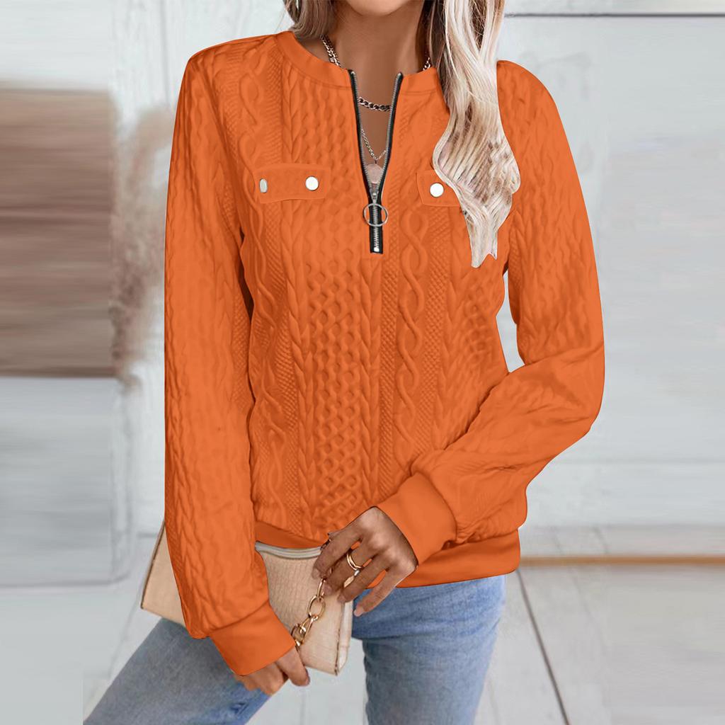 Women's Fashion Long Sleeve Solid Color Casual Collar Zipper Long Sleeve Sweatshirt